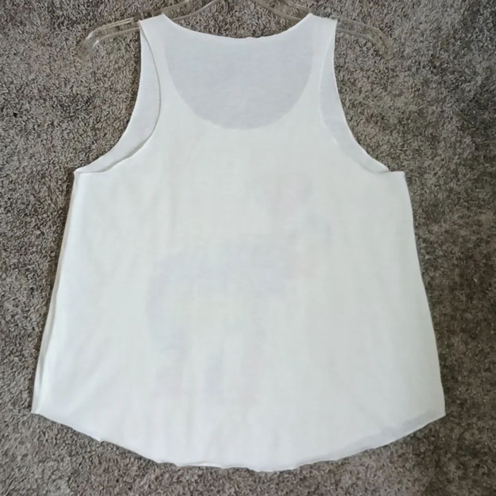 Elephant rough stitched hem tank top - off white multicolor - M